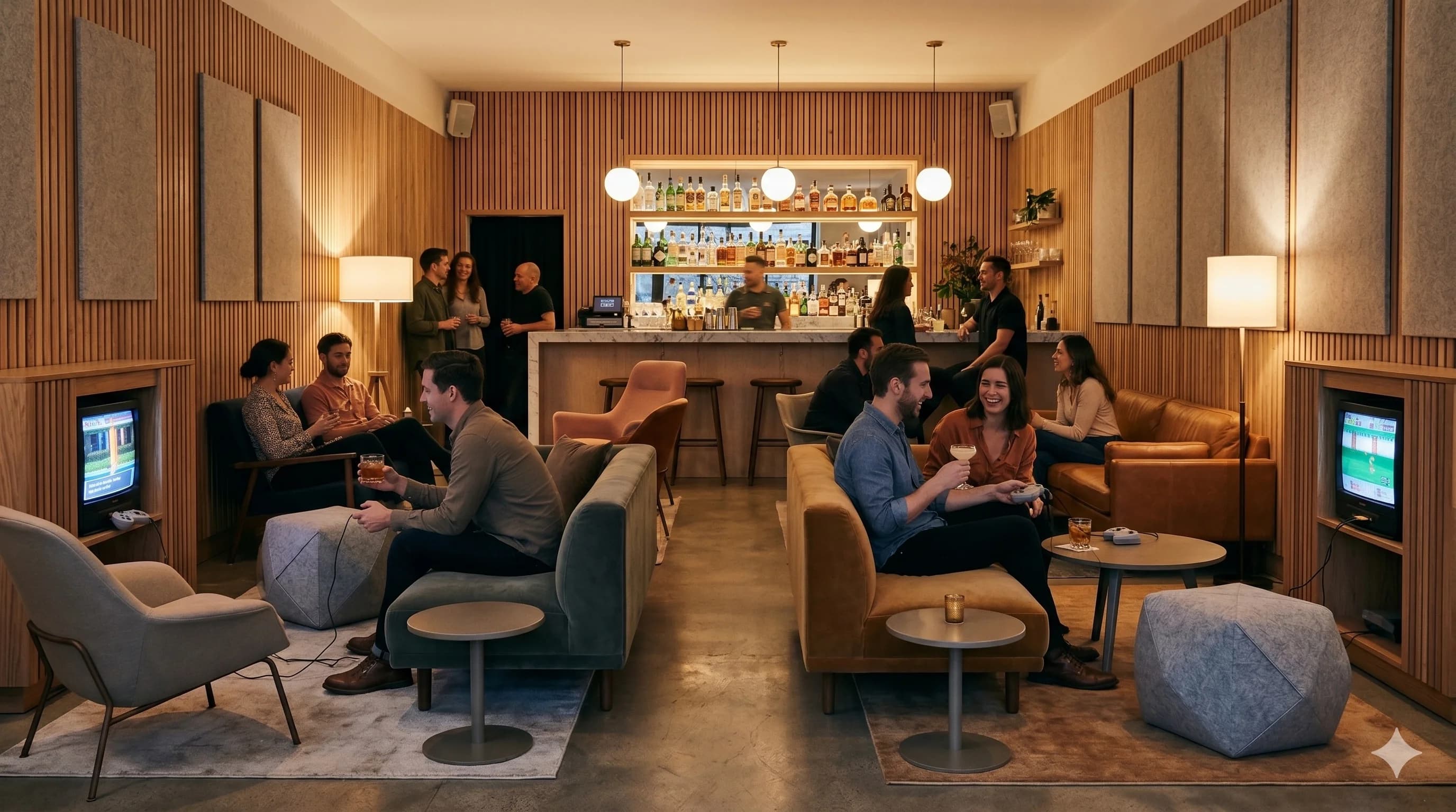 The ABXY bar room at dusk